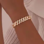 Pulseras de cadena de bloque Vnox para mujer con incrustaciones de circonita cúbica, joyería chapada en oro, regalos para novia 2