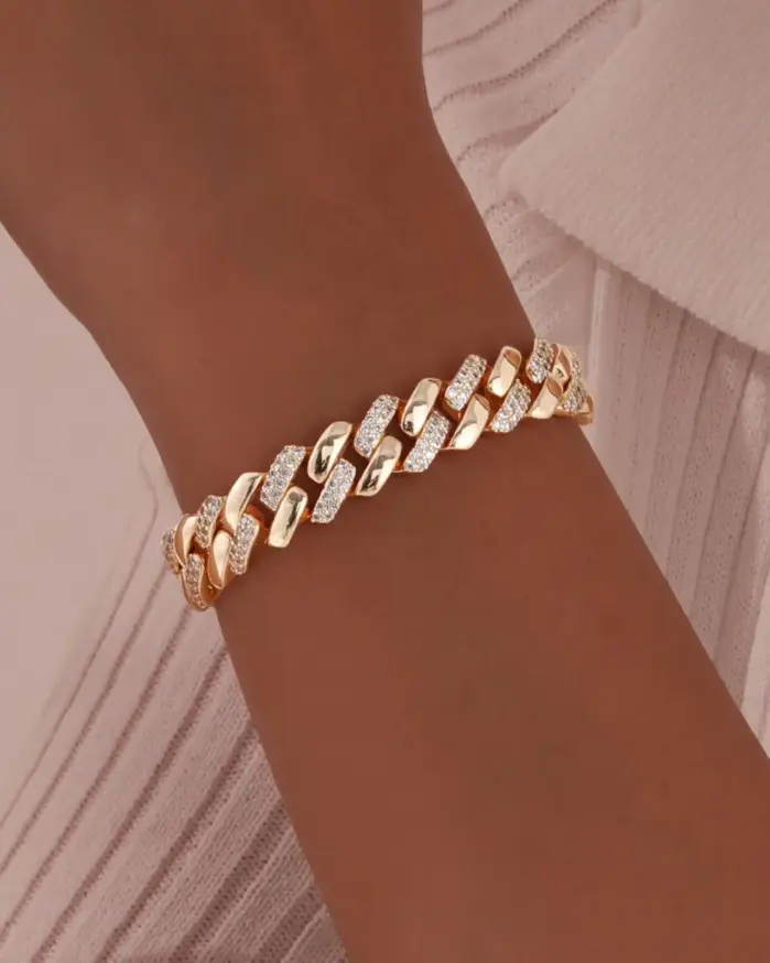 Pulseras de cadena de bloque Vnox para mujer con incrustaciones de circonita cúbica, joyería chapada en oro, regalos para novia 2