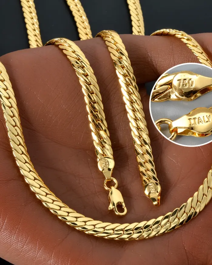 Sunny Jewelry-collar de cobre a la moda, cadenas de serpiente chapadas en oro, alta calidad para mujer, hombre, Italia 750, regalo de uso diario 2