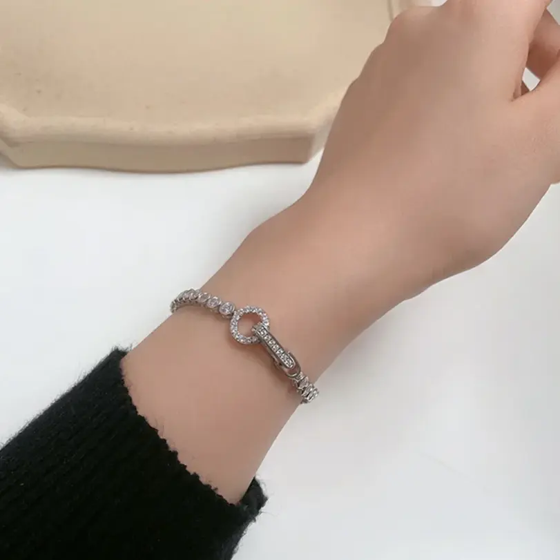 100% Plata de Ley 925 crear moissanita fiesta moda mujer pulsera de cadena joyería de Boutique anillo de boda 4