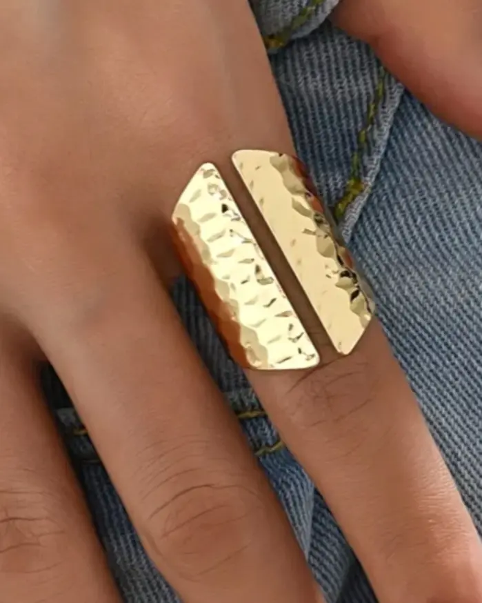 Anillo Abierto para Mujer, Moderno y Sencillo, Versátil con Textura Martillada, Ideal para Uso Diario 1