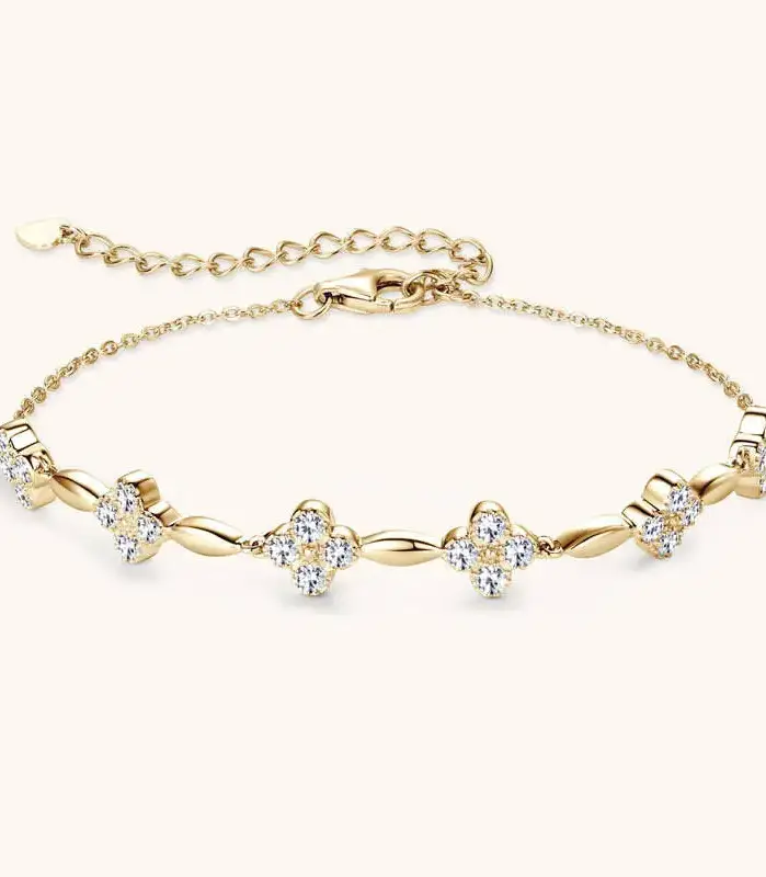 Exquisita Pulsera de Moissanita de 0.72 Quilates para Mujer, Plata de Ley 925, Trébol de Cuatro Hojas, Joyería de Moda, Regalo para Parejas 2