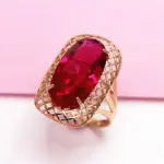 Anillos de rubí ovalados clásicos de oro rosa de 14K de oro púrpura 585 para mujer, artesanía hueca cuadrada, regalo de joyería de boda de lujo exagerada 3