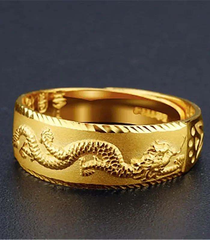 Anillo de oro de 24k para hombre, anillo ajustable con dragón grabado de lujo, joyería de moda para hombre, anillo de dedo de oro amarillo/blanco de dos colores, regalo 2