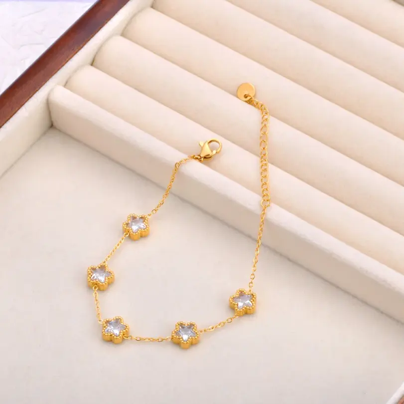 pulsera de estrella de acero inoxidable para mujer, brazalete de lujo de circonia cúbica verde y blanca, resistente al agua, cadena Premium, joyería B24003 5