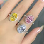 5CT 9*11mm anillo de Halo de diamante de alto carbono de corte ovalado para mujer 100% Plata 925 brillante compromiso boda banda joyería fina 6