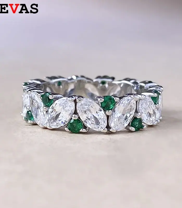 anillos ovalados brillantes blancos y verdes con diamantes de alto carbono, anillo de boda de 100% Plata de Ley 925 para mujer, joyería fina para fiesta 1