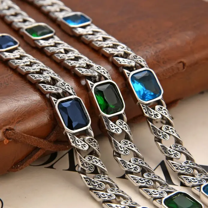 ✨ Pulsera "Tang Dynasty Brilliance" – Plata, Patrón Tang y Diamantes (Estilo Hip-Hop Unisex) 1