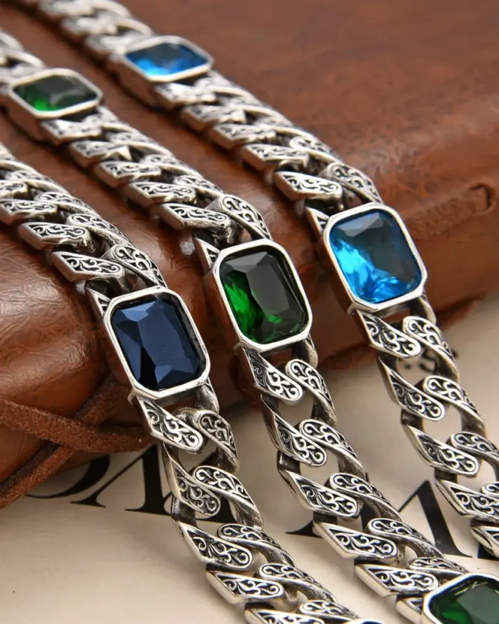 ✨ Pulsera "Tang Dynasty Brilliance" – Plata, Patrón Tang y Diamantes (Estilo Hip-Hop Unisex) 1