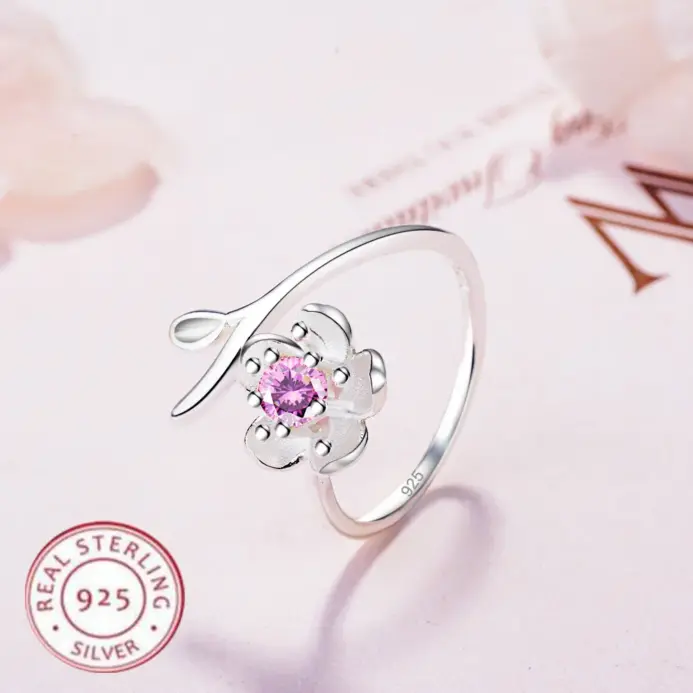 Anillo de Plata de Ley 925 con flores y circonita de alta calidad para mujer, accesorios de joyería fina para boda, regalos de fiesta 1
