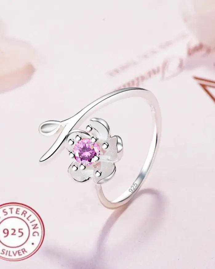 Anillo de Plata de Ley 925 con flores y circonita de alta calidad para mujer, accesorios de joyería fina para boda, regalos de fiesta 1