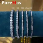 Lujo 2 2,5 3 4 5MM cadena de tenis de moissanita completa pulseras de pareja chapado en oro joyería de plata esterlina 925 regalo certificado GRA 3
