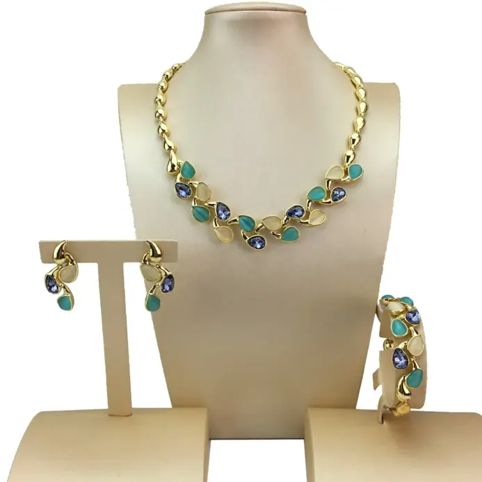 Conjuntos de joyas de piedra de colores hermosos para mujer, joyería fina de Dubai, Boda nupcial, FHK16602 1