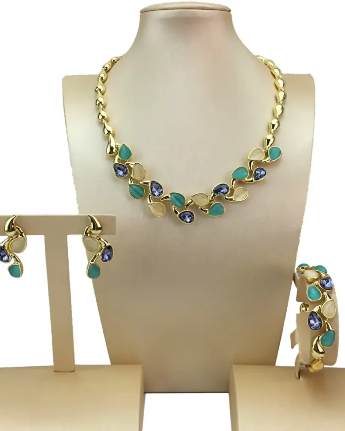 Conjuntos de joyas de piedra de colores hermosos para mujer, joyería fina de Dubai, Boda nupcial, FHK16602 1