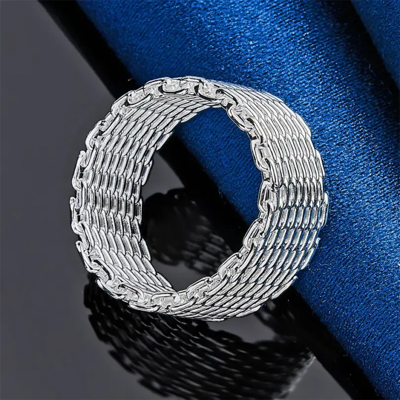 1 pieza de plata de ley 925 6-10 anillo tejido exquisito para hombres y mujeres, joyería de boda de moda, regalos y accesorios 2
