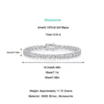 Pulsera de Moissanita de 4 mm LinkerLove, Brazalete de Plata de Ley S925 para Mujer, Chapado en Oro de 18K, VVS1, Color D, Diamante de Laboratorio, Joyería de Lujo 5