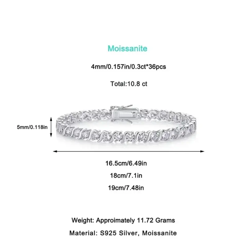 Pulsera de Moissanita de 4 mm LinkerLove, Brazalete de Plata de Ley S925 para Mujer, Chapado en Oro de 18K, VVS1, Color D, Diamante de Laboratorio, Joyería de Lujo 5