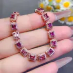 Pulsera de piedras preciosas de lujo para boda, 3mm x 4mm, granate Natural de 3 quilates, chapado en oro, joyería de plata 925 granate 6 Pulsera de piedras preciosas de lujo para boda, 3mm x 4mm, granate Natural de 3 quilates, chapado en oro, joyería de plata 925 granate 6