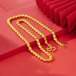 Lujoso collar de amor de oro real de 24 quilates para mujer, cadena de clavícula simple con temperamento de oro au9999 a la moda 4