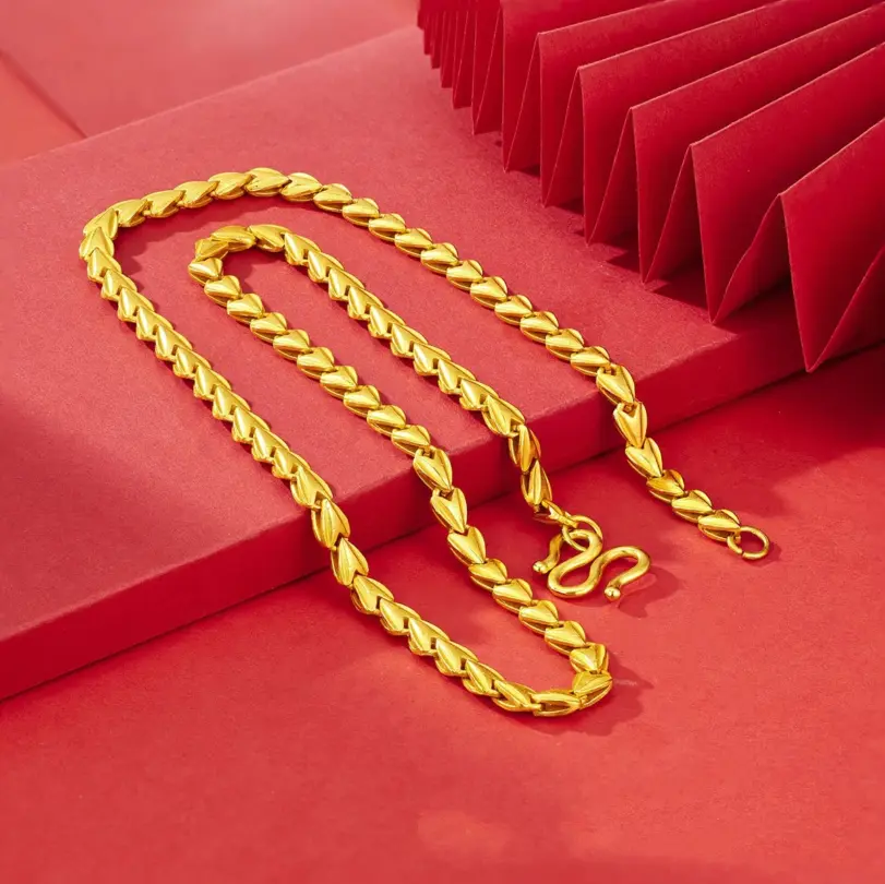 Lujoso collar de amor de oro real de 24 quilates para mujer, cadena de clavícula simple con temperamento de oro au9999 a la moda 4