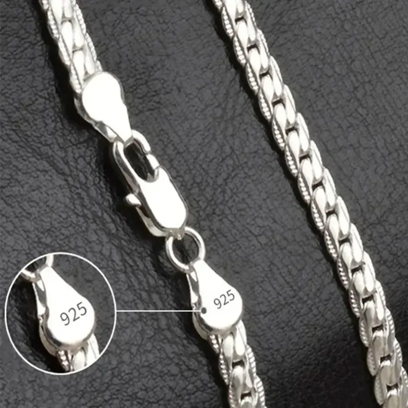Plata de Ley 925, 2 piezas, collar de cadena lateral completa, pulsera, conjunto de joyería de moda para hombres y mujeres, regalo de boda 4