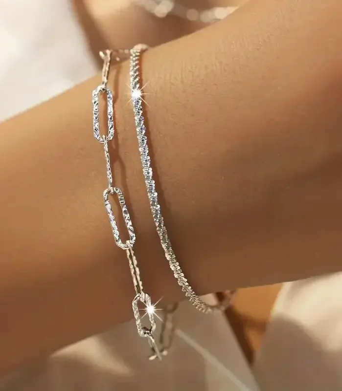 Pulseras Brillantes de Plata de Ley 925 para Mujer, Diseño Coreano de Moda, Pulseras de Doble Capa con Diseño de Cielo Estrellado, Joyería para Bodas 1