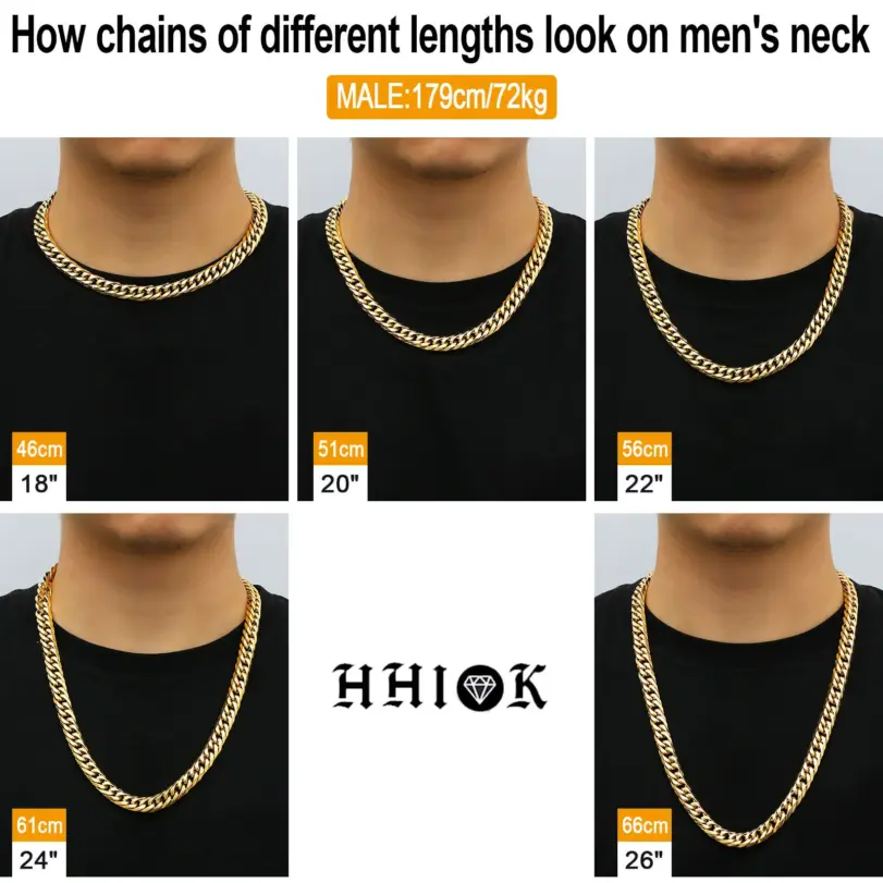 Collares de cadena de eslabones cubanos chapados en oro de 18 quilates para hombre, pulsera de acero inoxidable 316L, regalos de joyería de Hip Hop 6