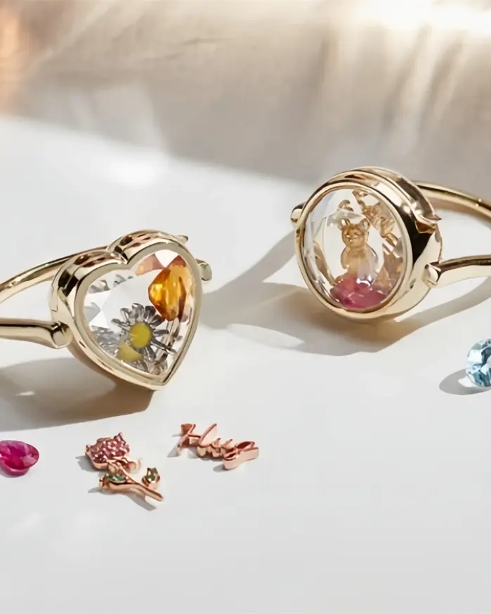 Anillo de caja circular en forma de corazón, superventas, que se puede abrir, accesorios de circonio coloridos DIY chapados en oro 1