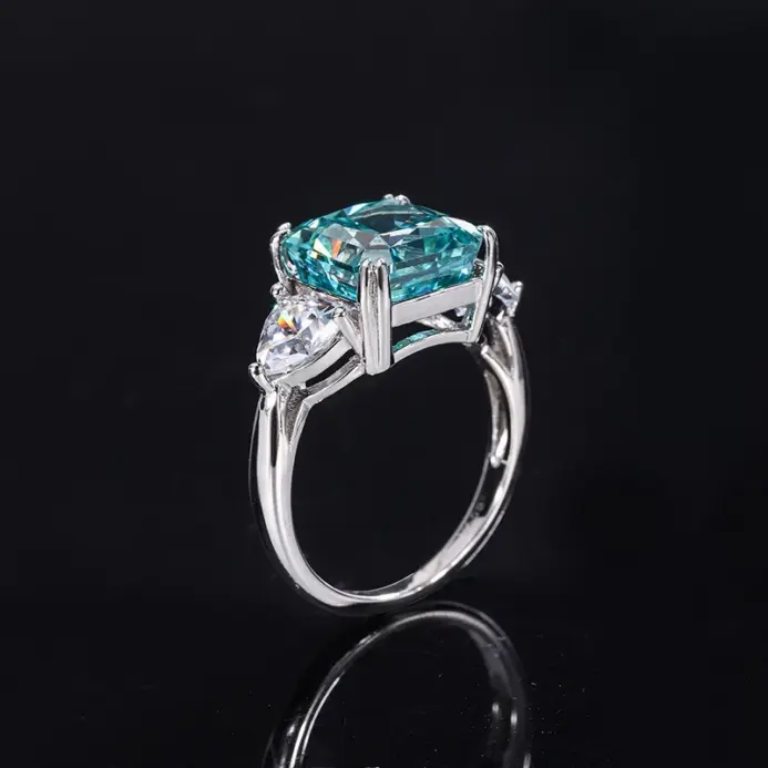 Anillos de plata de ley 100% 925 con diamantes de alto contenido de carbono, color verde menta, 10x10mm, para mujer, joyería fina brillante para fiesta de boda, regalo 2