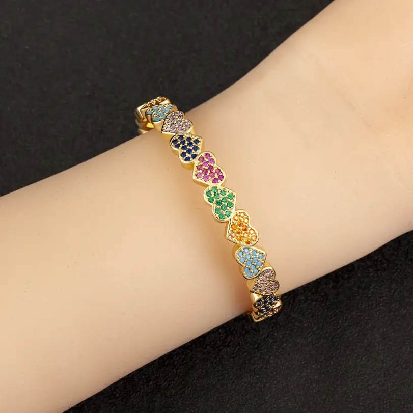 pulsera ajustable con forma de corazón de amor romántico para mujer, brazalete abierto de circón brillante, joyería de fiesta diaria, regalos, gran oferta 3