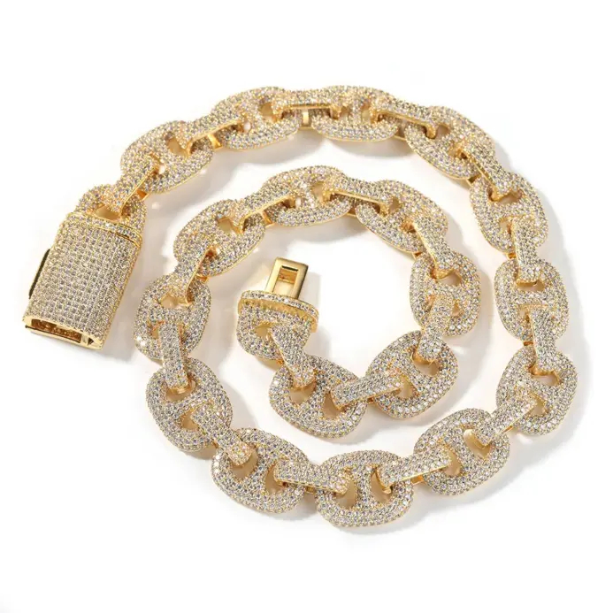 Collar de lujo de oro puro 24K 9999 de oro real para hombres y mujeres, cadena hasta la clavícula, collar de pareja de nariz de cerdo con diamantes de calle a la moda 1