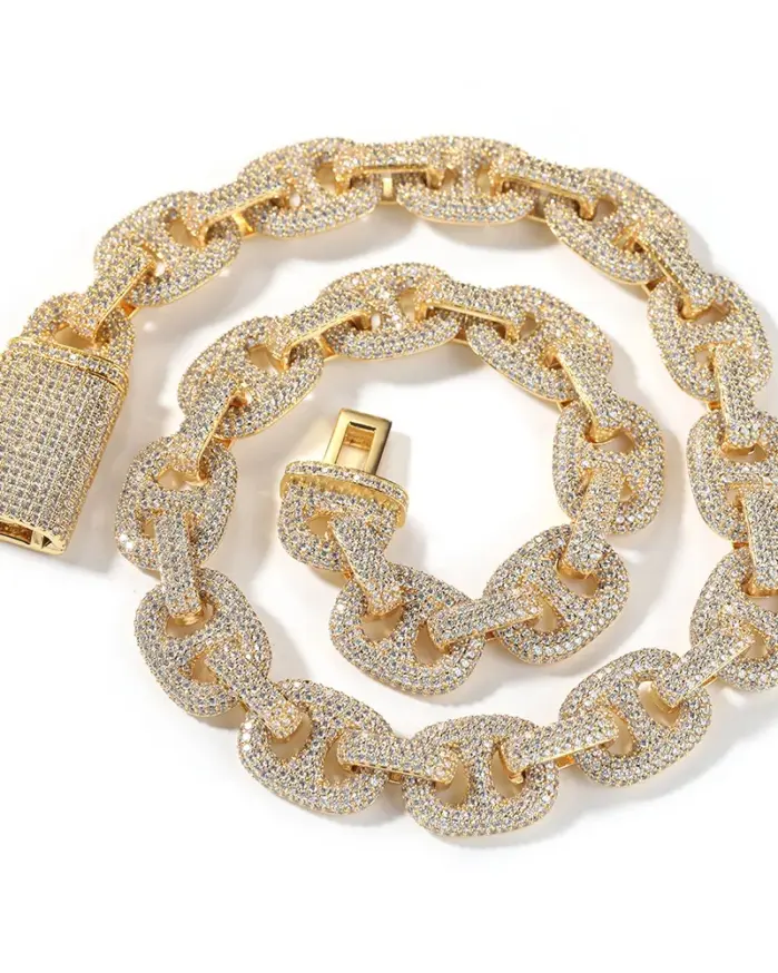Collar de lujo de oro puro 24K 9999 de oro real para hombres y mujeres, cadena hasta la clavícula, collar de pareja de nariz de cerdo con diamantes de calle a la moda 1