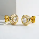 Pendientes de compromiso chapados en moissanita para mujer, aretes de plata S925, oro amarillo de 0,5 quilates 3