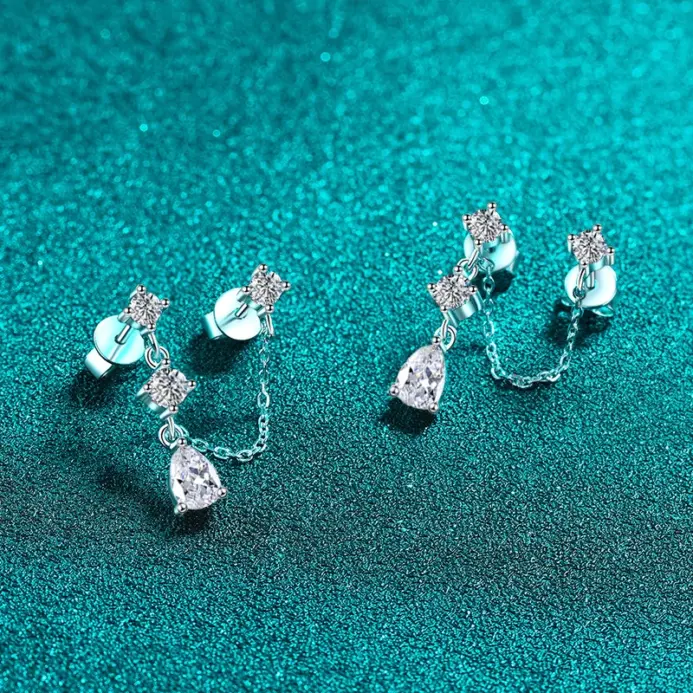 pendientes de cadena de moissanita para mujer, aretes de diamante de laboratorio brillante, de Plata de Ley 925, joyería 2