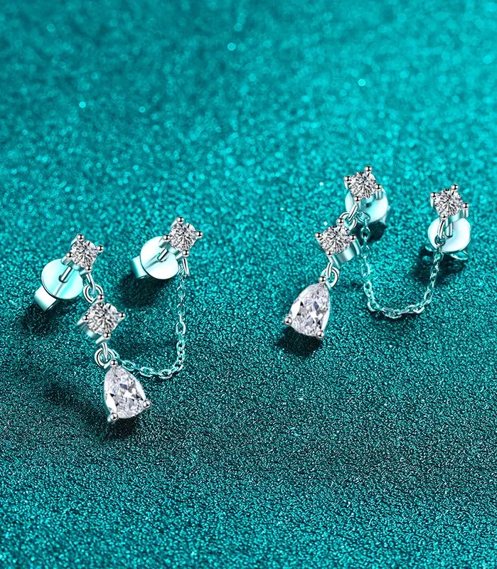 pendientes de cadena de moissanita para mujer, aretes de diamante de laboratorio brillante, de Plata de Ley 925, joyería 2