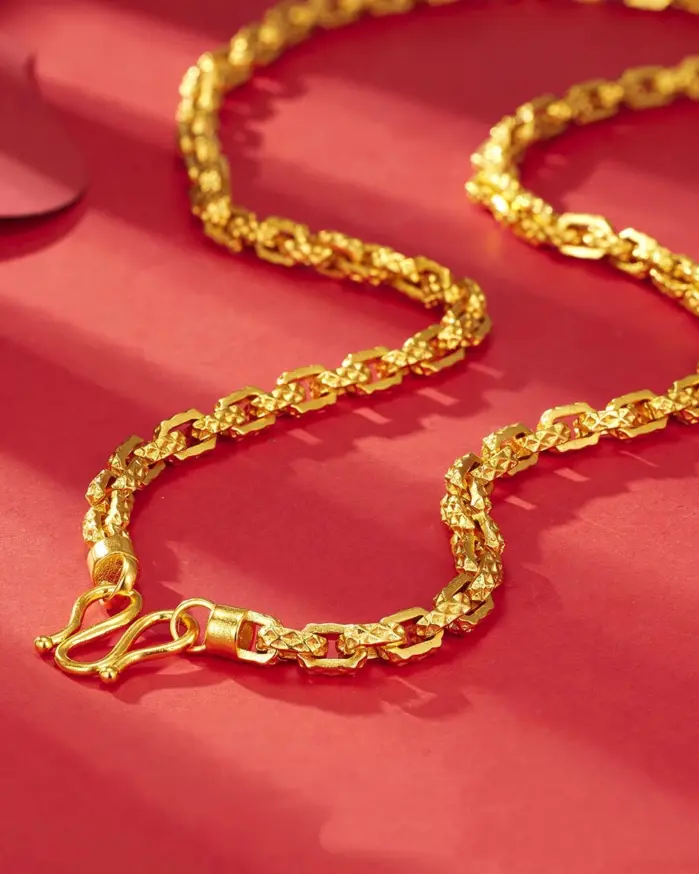 Collar entrelazado cuadrado para hombre de oro real de 24 quilates, lujoso y dominante, collar Chopin con diseño de oro au9999 2