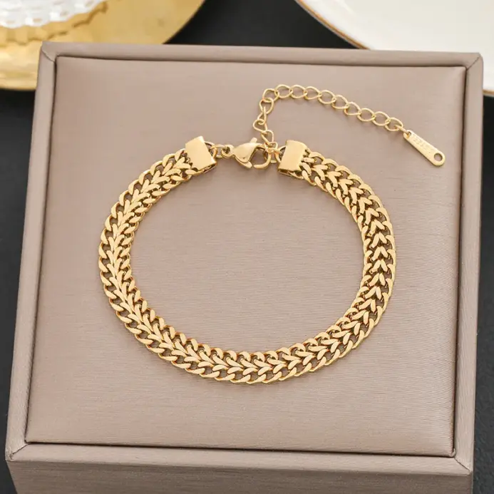 ANENJERY 316L Acero inoxidable doble hechizo Color dorado pulsera de cadena giratoria gruesa mujer Ins joyería de diseño Simple 1