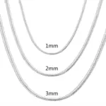 40-75 cm Plata de Ley 925 1 MM/2 MM/3 MM collar de cadena de serpiente sólida para hombres mujeres joyería de moda para colgante envío gratis 1