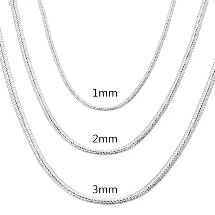 40-75 cm Plata de Ley 925 1 MM/2 MM/3 MM collar de cadena de serpiente sólida para hombres mujeres joyería de moda para colgante envío gratis 1