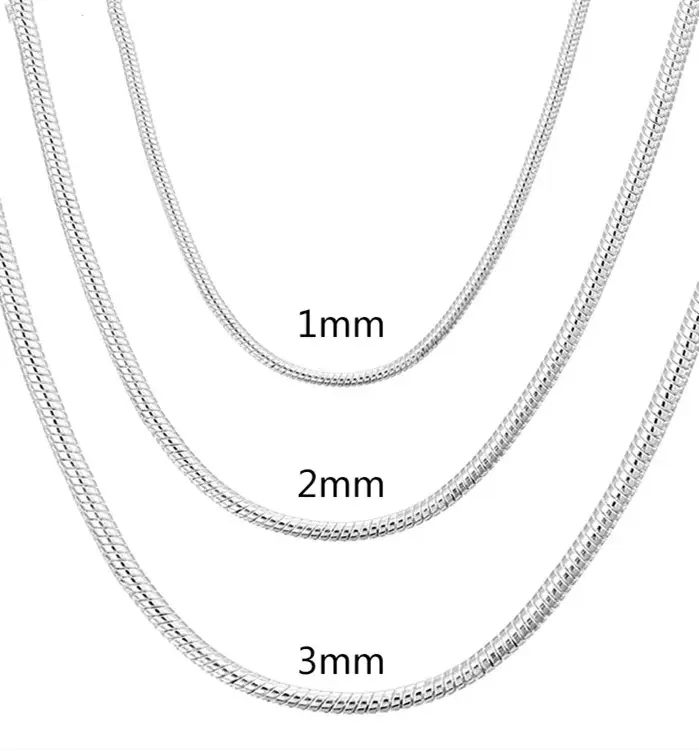 40-75 cm Plata de Ley 925 1 MM/2 MM/3 MM collar de cadena de serpiente sólida para hombres mujeres joyería de moda para colgante envío gratis 1