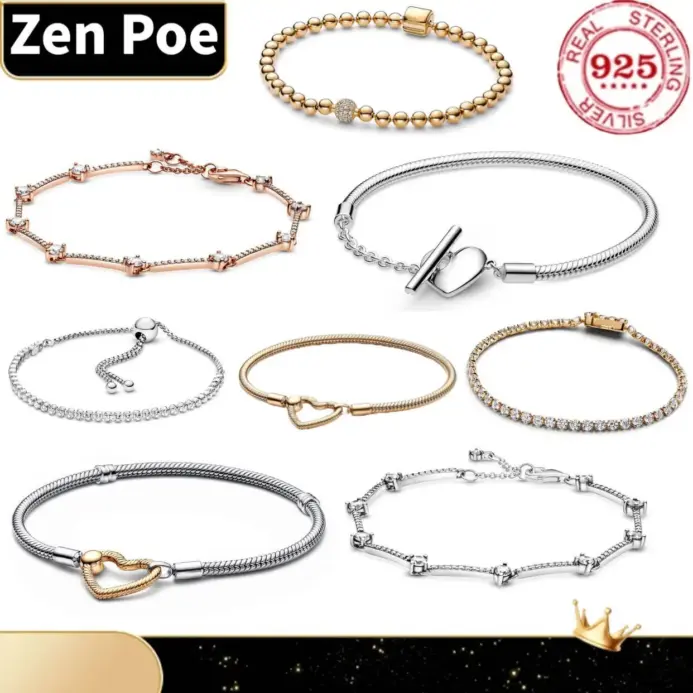 Pulsera de tenis de plata de ley 925 de alta calidad, moderna, con diseño de corazón redondo y eslabones de hueso de serpiente, para mujer, regalo para el Día de San Valentín. 1