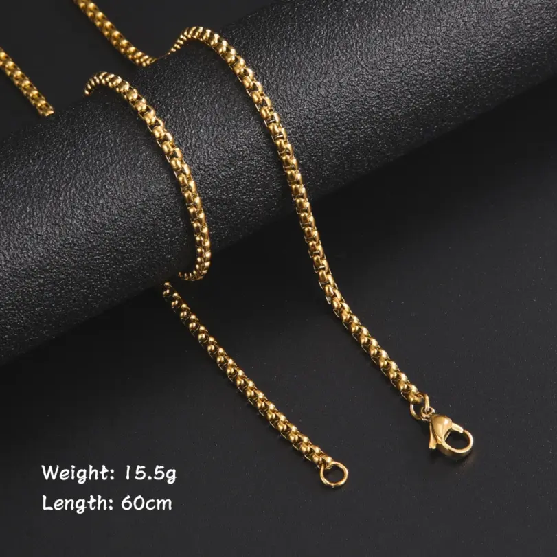 Skyrim-collar de cadena de caja larga de 60cm para hombre, cadenas de eslabones de Color negro y dorado de acero inoxidable, joyería Punk básica al por mayor 5