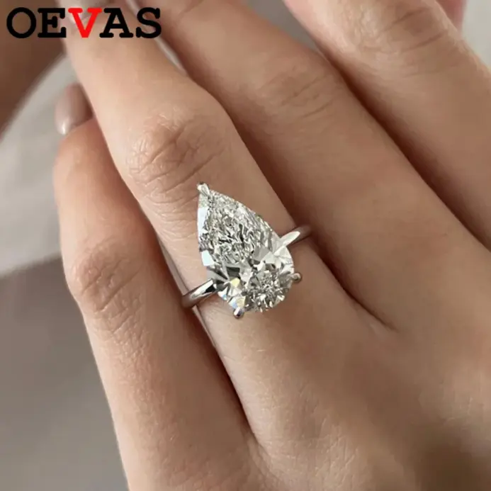 Anillos de moissanita OEVAS de 1-4 quilates, color D, con forma de gota de agua, para mujer, plata de ley 925, brillantes, para bodas y fiestas, joyería fina al por mayor 1