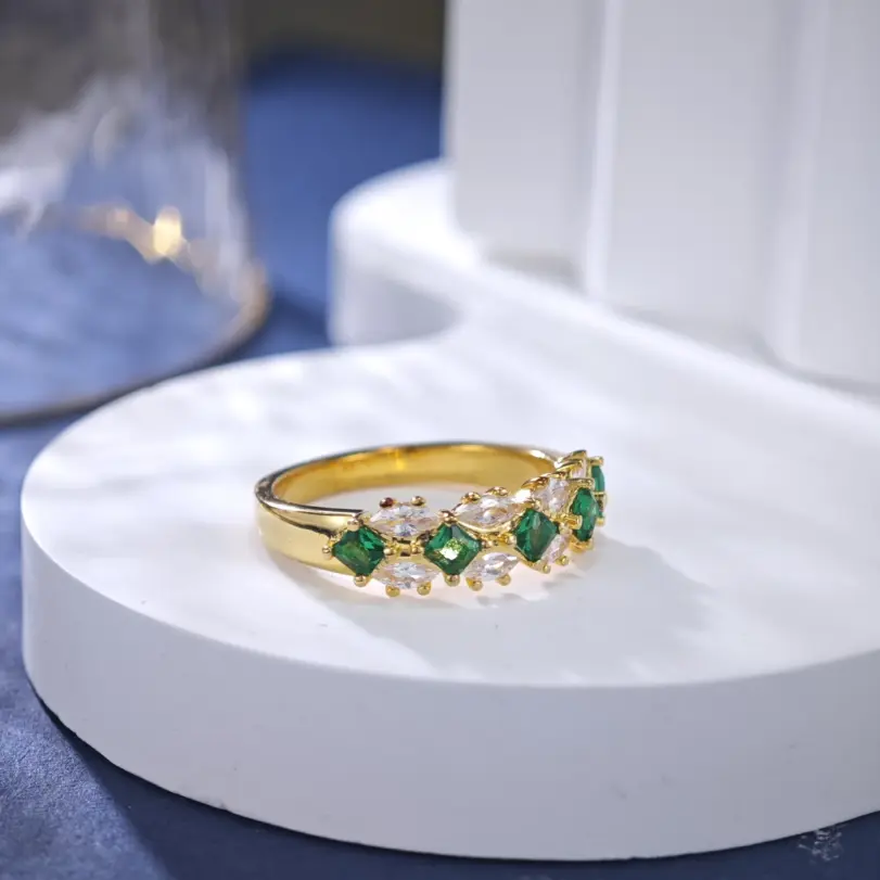 Anillo de diamantes de moissanita con anillos de Esmeralda Vintage para mujer de oro de 18k 100% auténtico de lujo 3