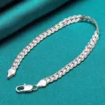 Pulsera de plata de ley 925 de 6mm, 18/20cm, cadena lateral plana, pulsera con cierre de langosta para mujer y hombre, joyería para fiesta y boda, regalo de vacaciones 4