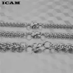 Pulsera y brazalete ICAM para hombre, regalo de Navidad 2018, pulsera de acero inoxidable, eslabones de Color plateado, joyería de doble cadena de trigo, envío directo 5