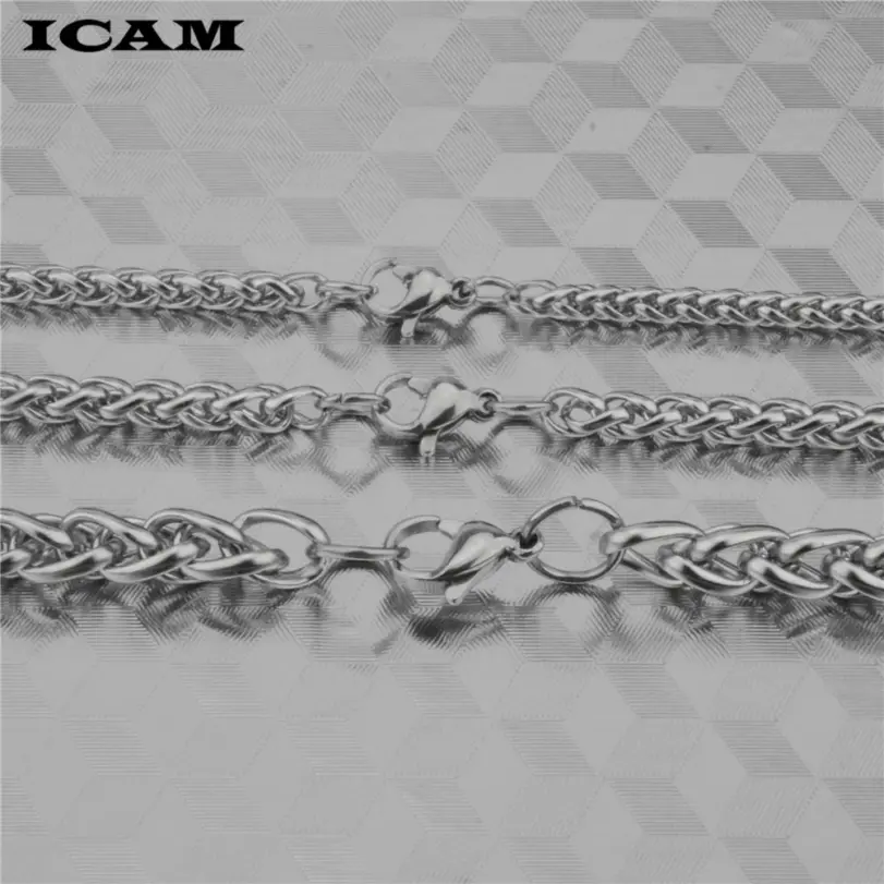 Pulsera y brazalete ICAM para hombre, regalo de Navidad 2018, pulsera de acero inoxidable, eslabones de Color plateado, joyería de doble cadena de trigo, envío directo 5