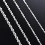 1 pieza de Plata de Ley 925 ancho 2mm/3mm/4mm cuerda cadena collar/pulsera para hombres mujeres hombre collar de cadena de moda 3