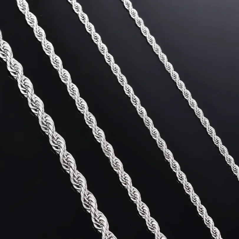 1 pieza de Plata de Ley 925 ancho 2mm/3mm/4mm cuerda cadena collar/pulsera para hombres mujeres hombre collar de cadena de moda 3