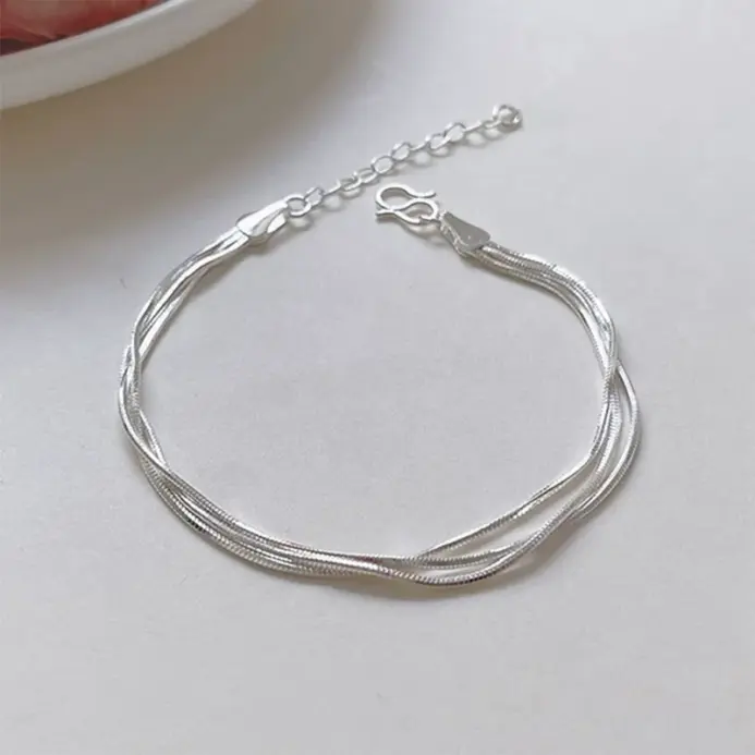 Pulseras de plata de ley 925 a la moda para mujer, pulseras ajustables de bobina multicapa coreanas simples, regalos de joyería para fiesta y boda 1